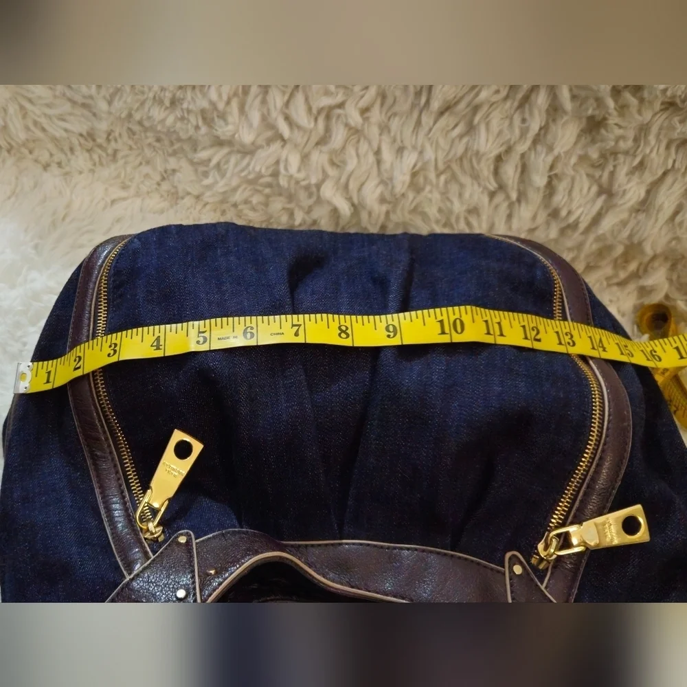Dana Buchman Demin Navy and Brown Faux Leather Trim w/Gold Hardware Hobo Bag